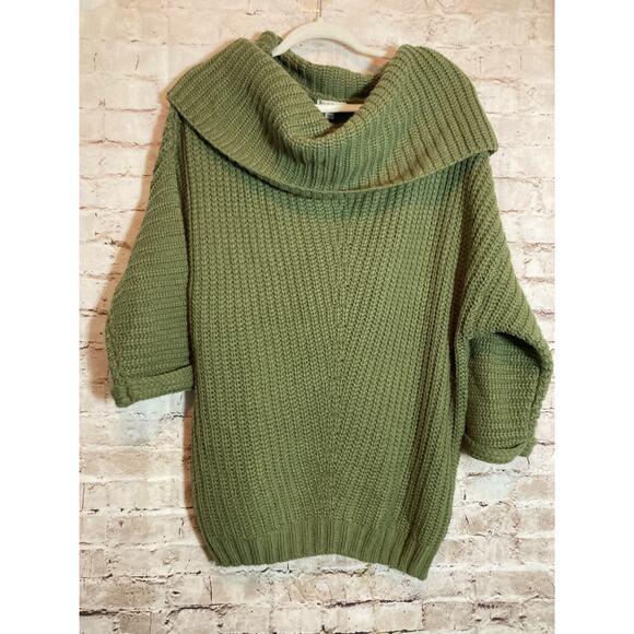 Umgee Oversized Sweater Womens Small Olive Green Chunky Knit Cowl Neck Boho - Picture 1 of 12